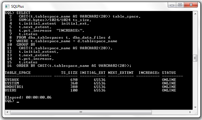 Oracle 11gXEr2 Base Install Tablespace Size