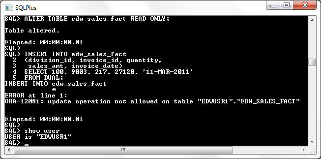 Execute Load fails when Table is in READ ONLY mode