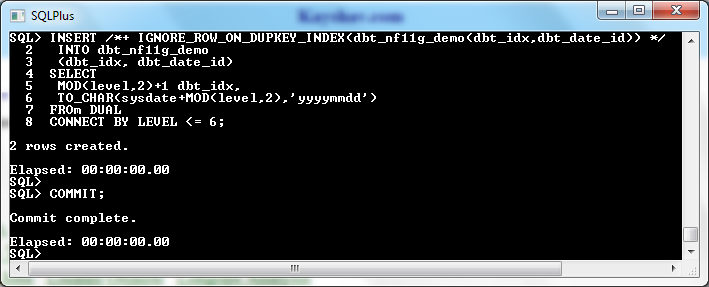 With Oracle 11g Hint -IGNORE_ROW_ON_DUPKEY_INDEX