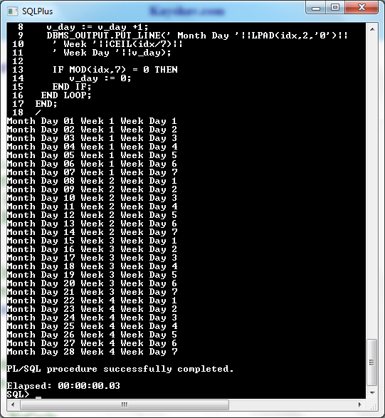 Oracle Data Reset Output