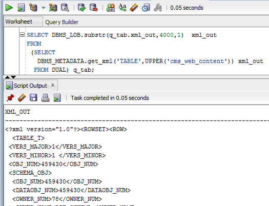 DBMS_METADATA.GET_XML(..) - output converted to VARCHAR2(4000)