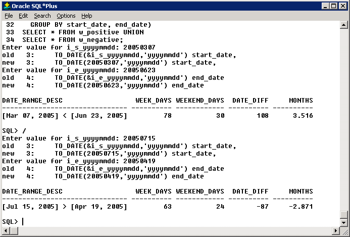Oracle DateDiff Computation Output