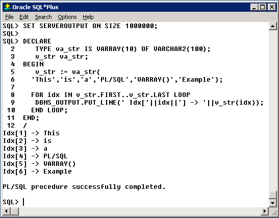 Oracle VARRAY() example